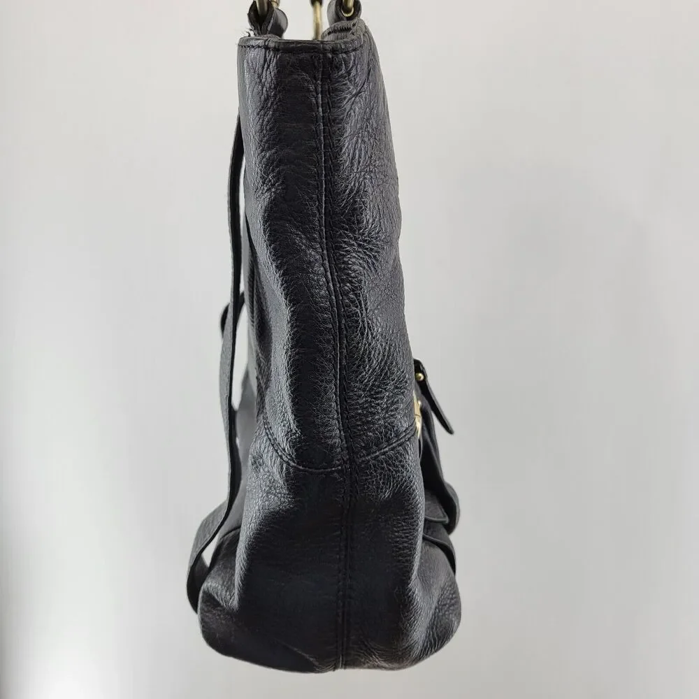 Michael Kors Black Leather Tote Bag Shoulder Bag Gold Tone‎ Hardware 17x12x5.5 - Picture 8 of 14